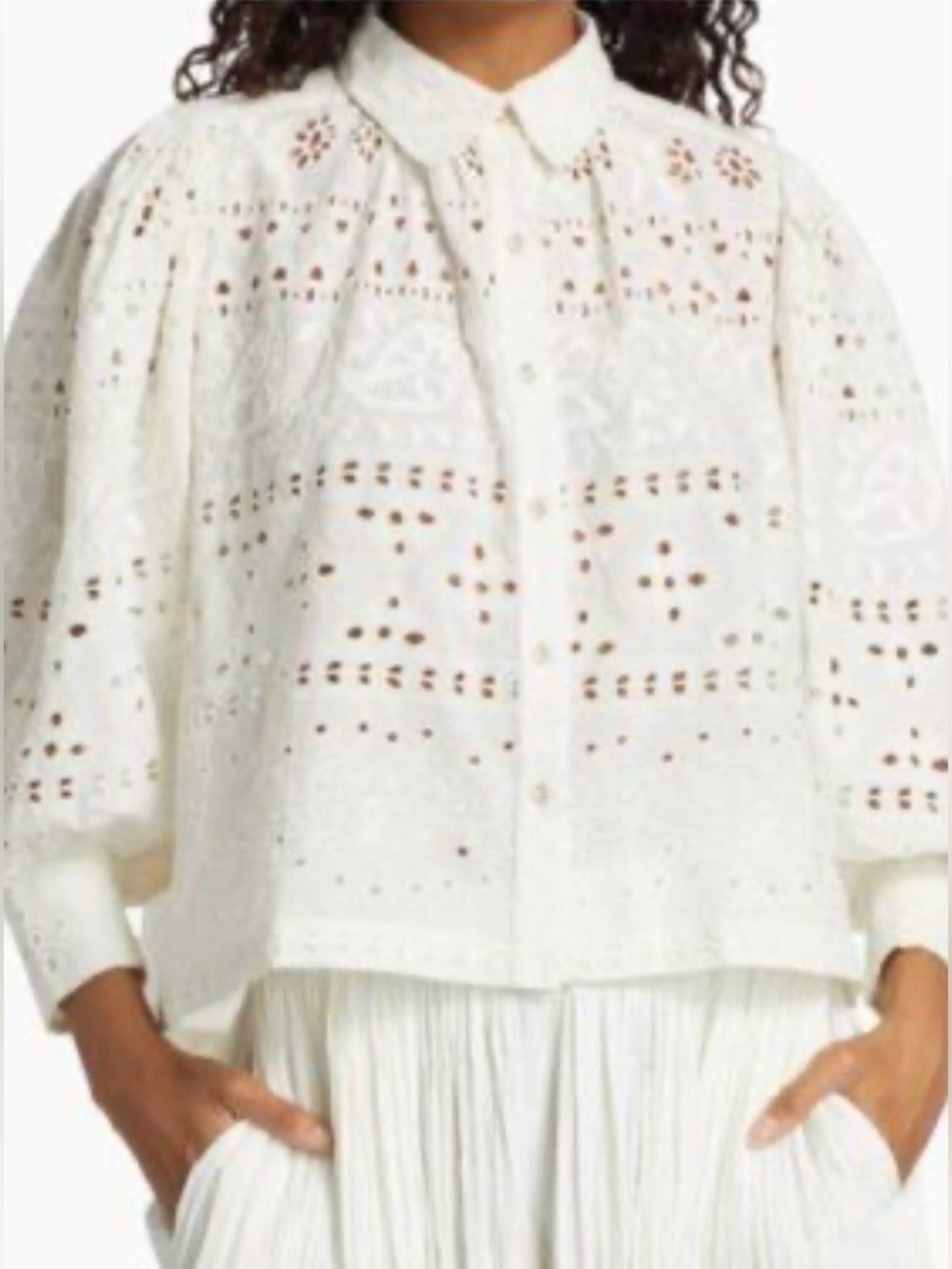 ✨ House of Harlow 1960 White Cotton Eyelet Puff Sleeve Blouse Shirt